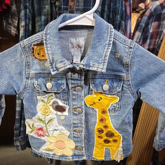 Upcycled Cat & Jack Blue Denim Kids Jacket with Animal Patches .Custom Designed